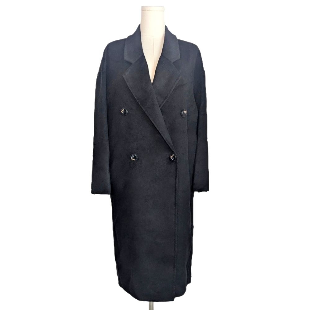 100% Wool 🎀 Winter Coat 🎀 black long double breasted cocoon coat